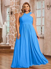 Abito in Chiffon con Spalline Incrociate e Vita Impero Blu Oceano