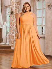 Abito in Chiffon con Spalline Incrociate e Vita Impero Arancio