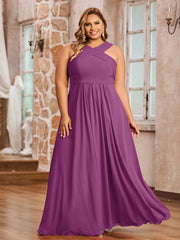 Abito in Chiffon con Spalline Incrociate e Vita Impero Orchidea