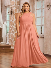 Abito in Chiffon con Spalline Incrociate e Vita Impero Papaia