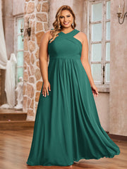 Abito in Chiffon con Spalline Incrociate e Vita Impero Pavone