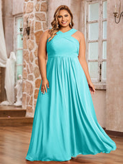 Abito in Chiffon con Spalline Incrociate e Vita Impero Blu Piscina