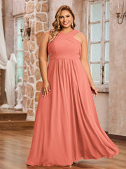 Abito in Chiffon con Spalline Incrociate e Vita Impero Tramonto