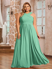 Abito in Chiffon con Spalline Incrociate e Vita Impero Turchese