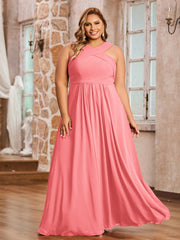 Abito in Chiffon con Spalline Incrociate e Vita Impero Cocomero