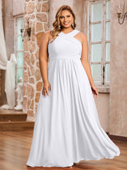 Abito in Chiffon con Spalline Incrociate e Vita Impero Bianco