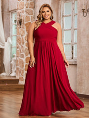Abito in Chiffon con Spalline Incrociate e Vita Impero Borgogna