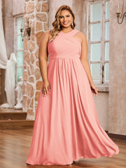 Abito in Chiffon con Spalline Incrociate e Vita Impero Corallo