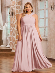 Abito in Chiffon con Spalline Incrociate e Vita Impero Rosa Polvere