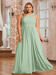 Abito in Chiffon con Spalline Incrociate e Vita Impero Salvia Polvere