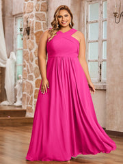 Abito in Chiffon con Spalline Incrociate e Vita Impero Fucsia