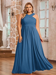 Abito in Chiffon con Spalline Incrociate e Vita Impero Blu Inchiostro