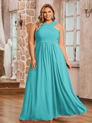 Abito in Chiffon con Spalline Incrociate e Vita Impero Giada
