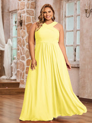 Abito in Chiffon con Spalline Incrociate e Vita Impero Limone