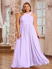 Abito in Chiffon con Spalline Incrociate e Vita Impero Lilla