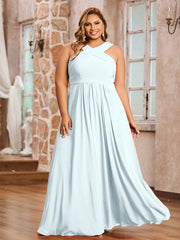 Abito in Chiffon con Spalline Incrociate e Vita Impero Nebbia