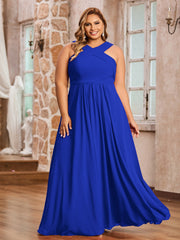Abito in Chiffon con Spalline Incrociate e Vita Impero Blu Royal