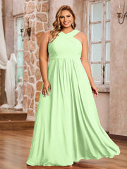 Abito in Chiffon con Spalline Incrociate e Vita Impero Salvia