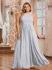 Abito in Chiffon con Spalline Incrociate e Vita Impero Argento