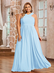 Abito in Chiffon con Spalline Incrociate e Vita Impero Blu Cielo