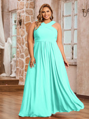 Abito in Chiffon con Spalline Incrociate e Vita Impero Azzurro Spa