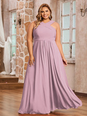 Abito in Chiffon con Spalline Incrociate e Vita Impero Malva Vintage