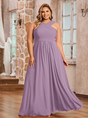 Abito in Chiffon con Spalline Incrociate e Vita Impero Glicine