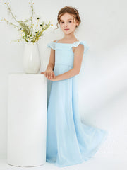Abiti Damigella Junior In Chiffon Linea A Con Spalle Scoperte Blu Cielo