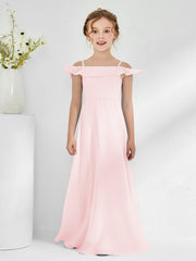 Abiti Damigella Junior In Chiffon Linea A Con Spalle Scoperte Rosa Cipria