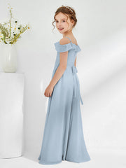 Abiti Damigella Junior In Chiffon Linea A Con Spalle Scoperte Azzurro Polvere