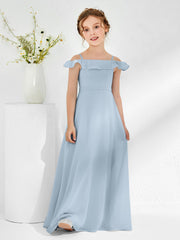 Abiti Damigella Junior In Chiffon Linea A Con Spalle Scoperte Azzurro Polvere