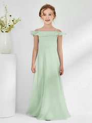 Abiti Damigella Junior In Chiffon Linea A Con Spalle Scoperte Salvia Polvere