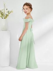 Abiti Damigella Junior In Chiffon Linea A Con Spalle Scoperte Salvia Polvere