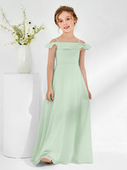 Abiti Damigella Junior In Chiffon Linea A Con Spalle Scoperte Salvia Polvere