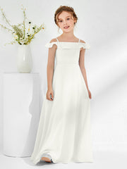 Abiti Damigella Junior In Chiffon Linea A Con Spalle Scoperte Avorio