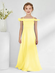 Abiti Damigella Junior In Chiffon Linea A Con Spalle Scoperte Limone