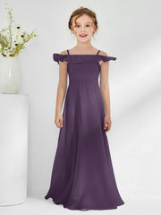 Abiti Damigella Junior In Chiffon Linea A Con Spalle Scoperte Prugna