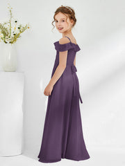 Abiti Damigella Junior In Chiffon Linea A Con Spalle Scoperte Prugna