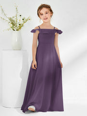 Abiti Damigella Junior In Chiffon Linea A Con Spalle Scoperte Prugna