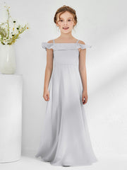 Abiti Damigella Junior In Chiffon Linea A Con Spalle Scoperte Argento