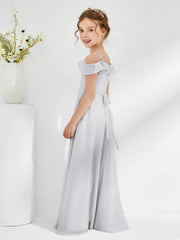 Abiti Damigella Junior In Chiffon Linea A Con Spalle Scoperte Argento