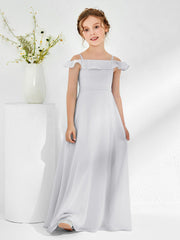 Abiti Damigella Junior In Chiffon Linea A Con Spalle Scoperte Argento
