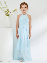 Abiti Damigella Junior Con Collo Halter E Cinta Blu Cielo