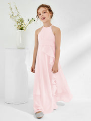 Abiti Damigella Junior Con Collo Halter E Cinta Rosa Cipria