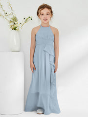 Abiti Damigella Junior Con Collo Halter E Cinta Azzurro Polvere