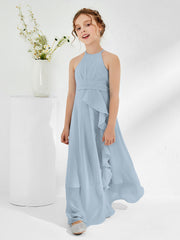 Abiti Damigella Junior Con Collo Halter E Cinta Azzurro Polvere