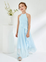 Abiti Damigella Junior Con Collo Halter E Cinta Blu Cielo