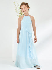 Abiti Damigella Junior Con Collo Halter E Cinta Blu Cielo
