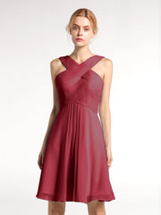 Abito da Damigella Corto Vita Impero con Incrocio Frontale Borgogna