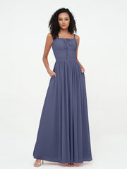 Abito Maxi in Chiffon Scollo Quadrato con Tasche Tempesta